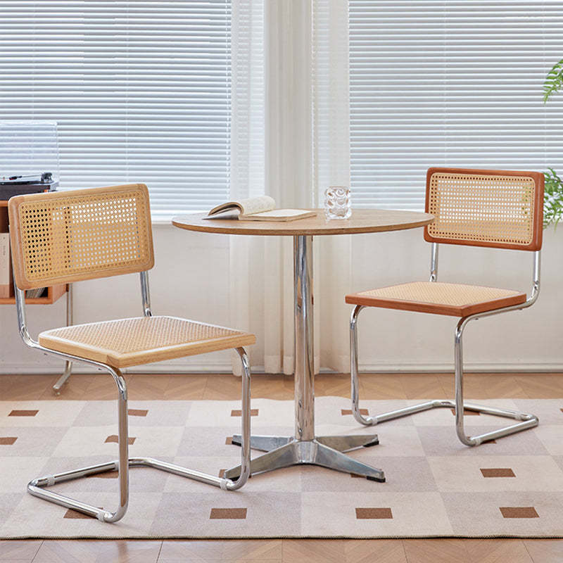 Scandinavian Curved Rattan Iron Dining Chair — Original Wood Color
