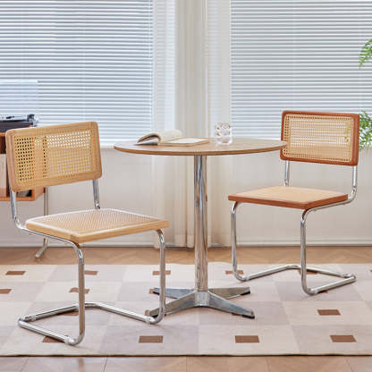 Scandinavian Curved Rattan Iron Dining Chair — Original Wood Color