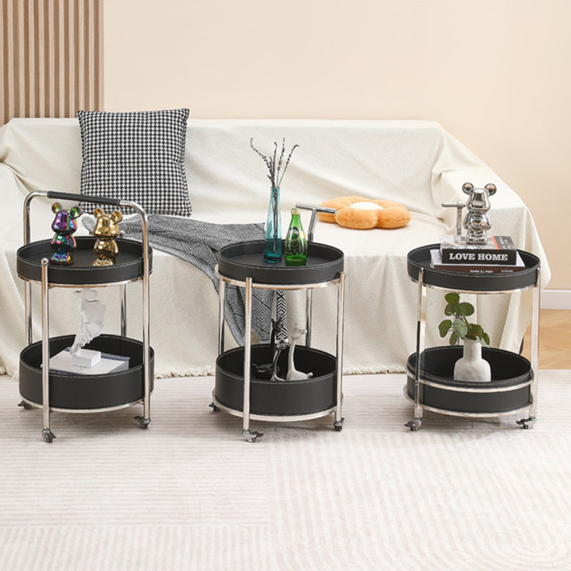 Contemporary Steel Leather 2-Tier End Table — Brown