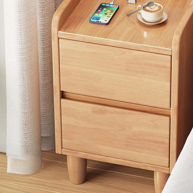 Minimalist Rubber Wood Nightstand 2-Drawer USB Sensor Light