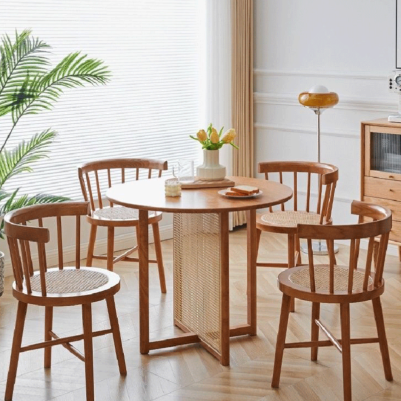 Chinese Bent Rattan Wood Dining Chair — Original Wood Color
