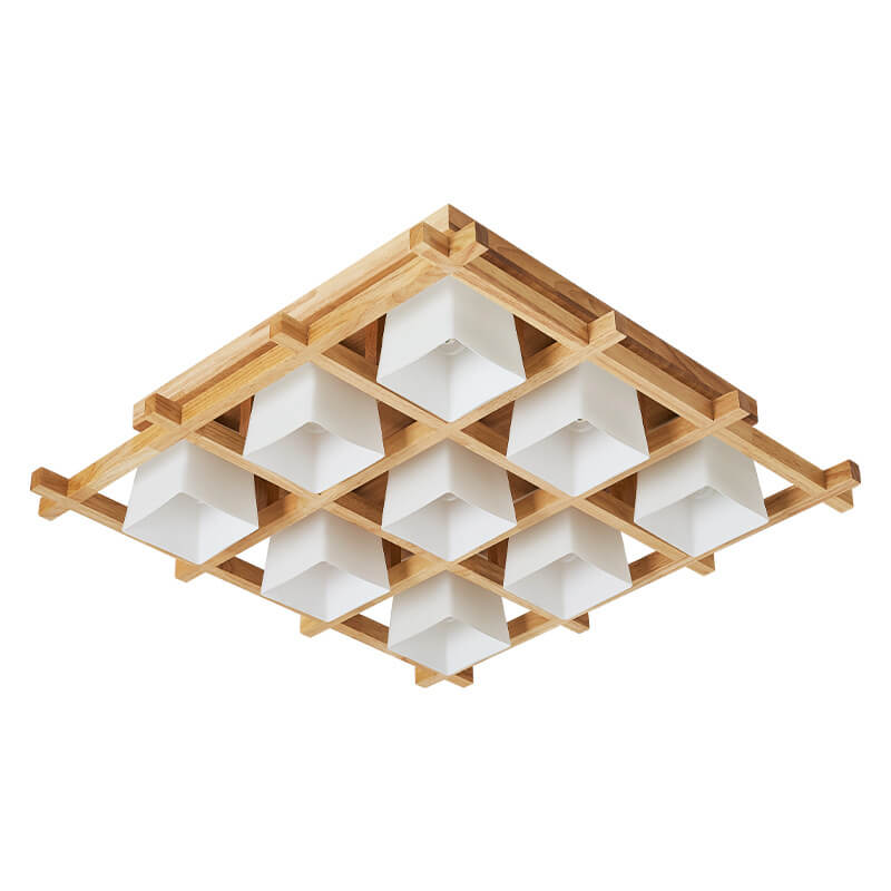 Japanese Wooden Square Flush Ceiling Light