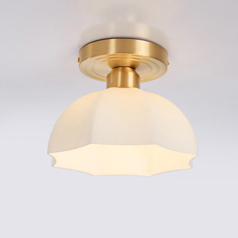 Japanese Vintage Brass Glass Dome Semi-Flush Ceiling Light