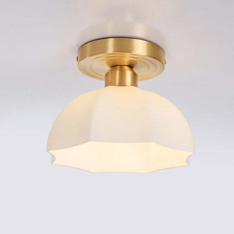 Japanese Vintage Brass Glass Dome Semi-Flush Ceiling Light