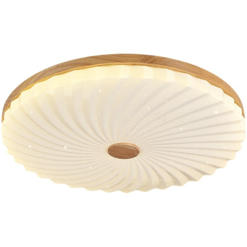 Modern Wood Pleated Star Round LED Flush Mount Light