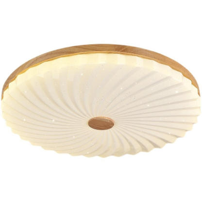 Modern Wood Pleated Star Round LED Flush Mount Light