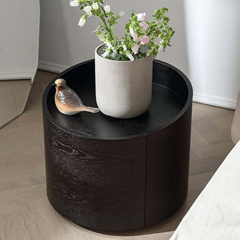 Minimalist Cylinder Wood 1-Drawer Nightstand — Black
