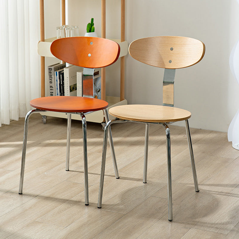 Scandinavian Oil-Waxed Wood Leather Dining Chair — Without Cushion / Orange