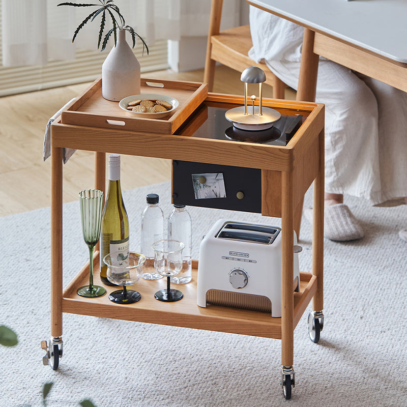 Scandinavian Wood Glass 2-Tier Coffee Table
