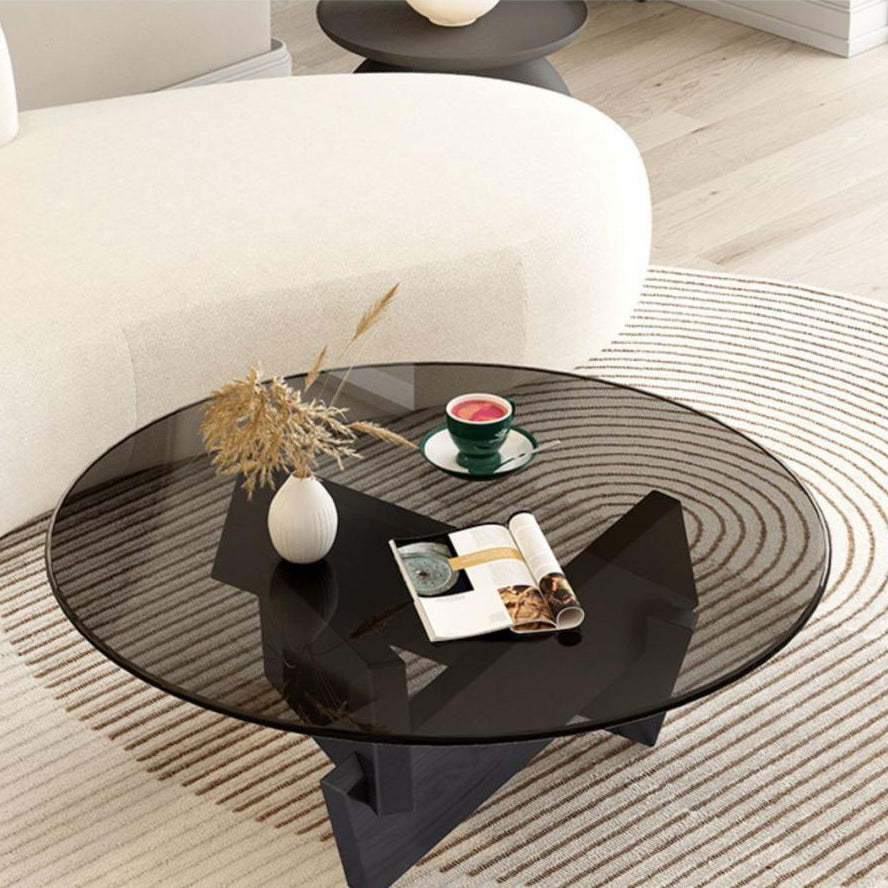 Scandinavian Glass Triangular Wood Coffee Table
