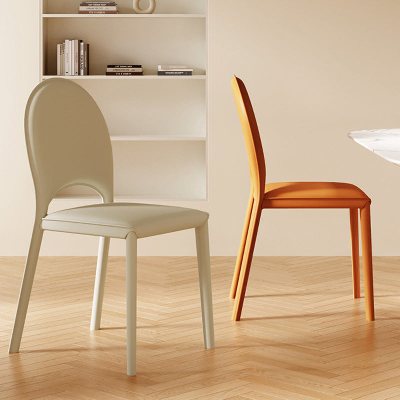 Minimalist Oval-Back Leather Steel Dining Chair — Dark Gray