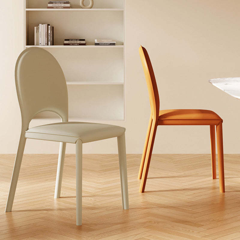 Minimalist Oval-Back Leather Steel Dining Chair — Dark Gray