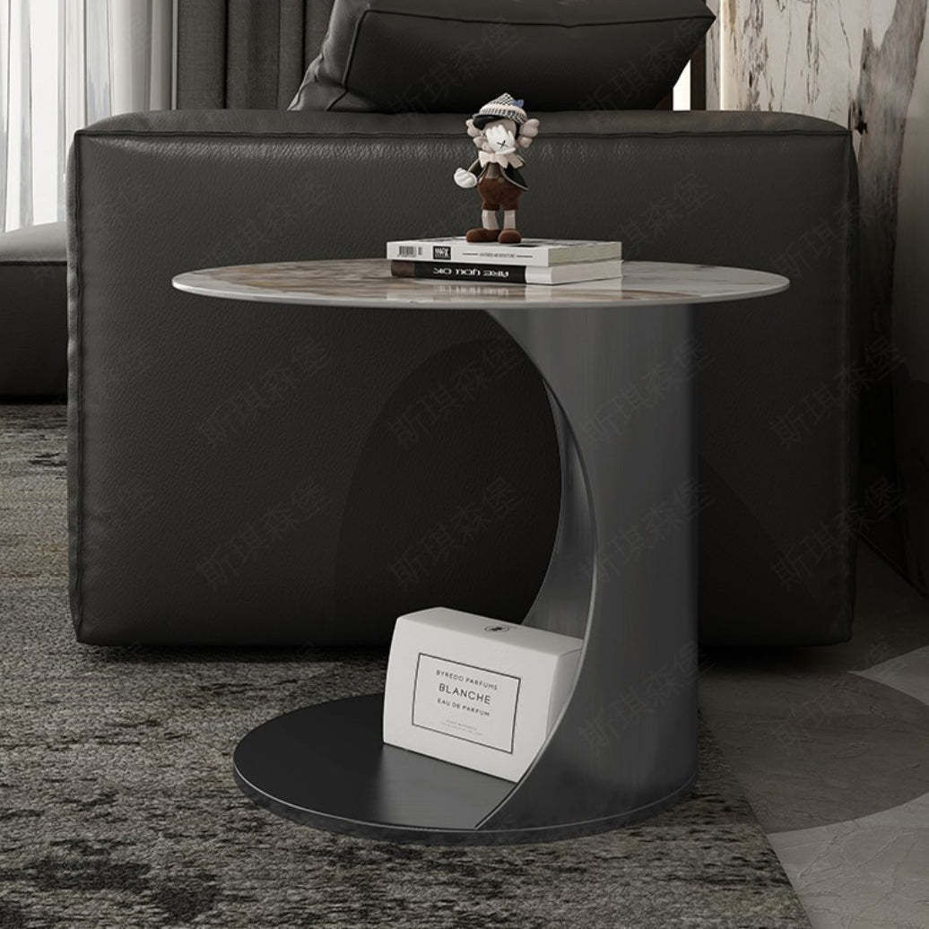 Contemporary Marble Pattern Steel Coffee Table — Marble Pattern + Black