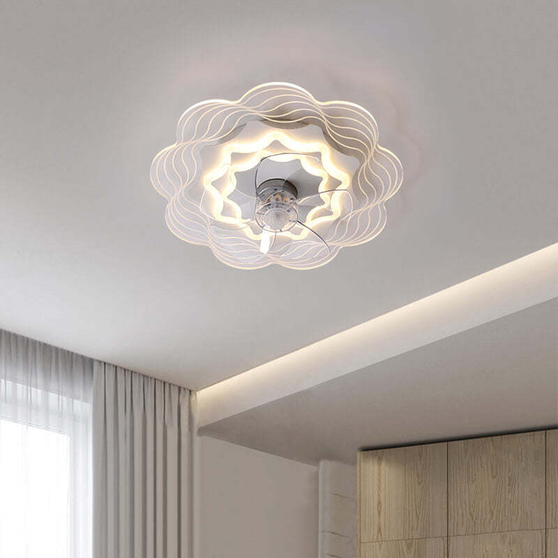 Modern Geometric Line LED Flush Mount Ceiling Fan Light