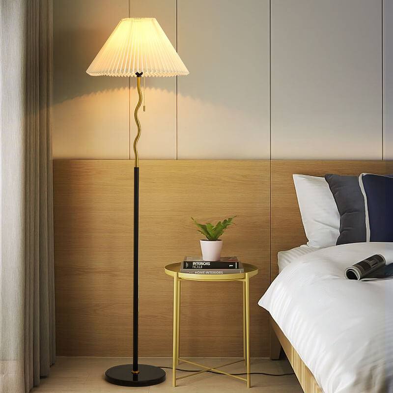 Japanese Pleated Cone Marble Base Floor Lamp
