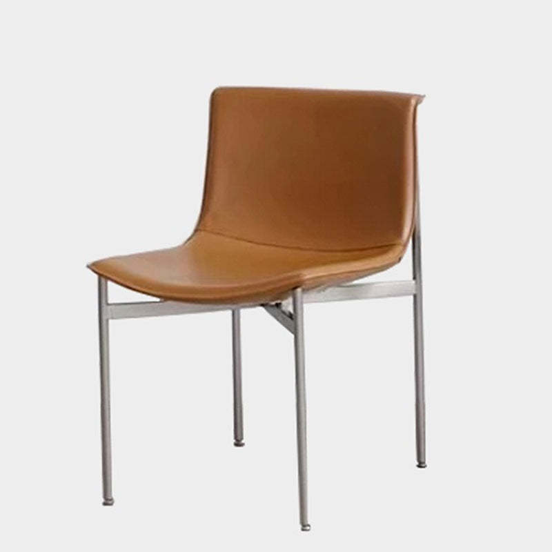 Minimalist Leather Stainless Steel Square Dining Chair