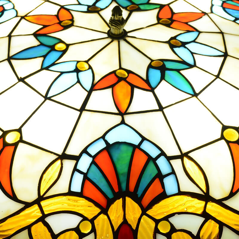 European Tiffany Baroque Round Stained Glass Flush Light