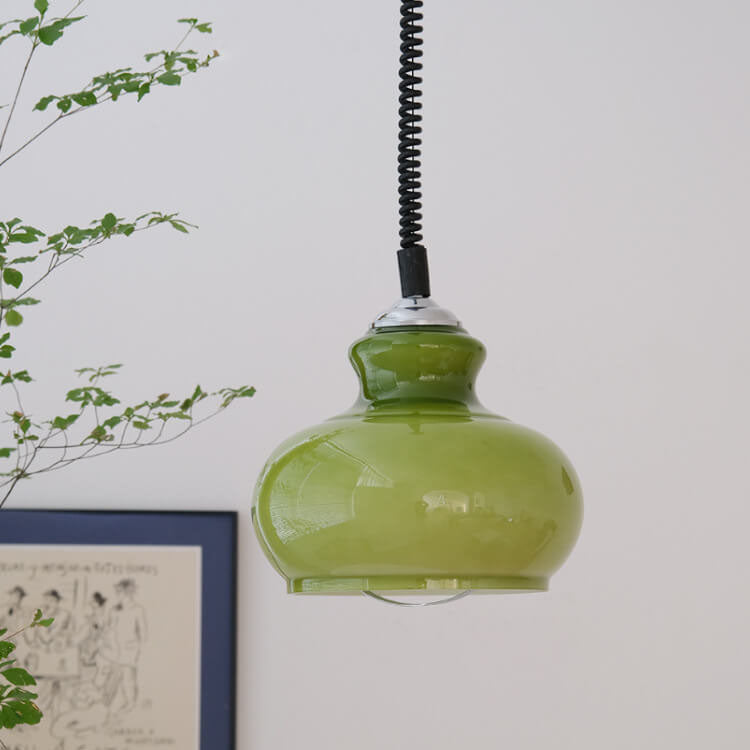 French Vintage Glass Gourd Pendant Light