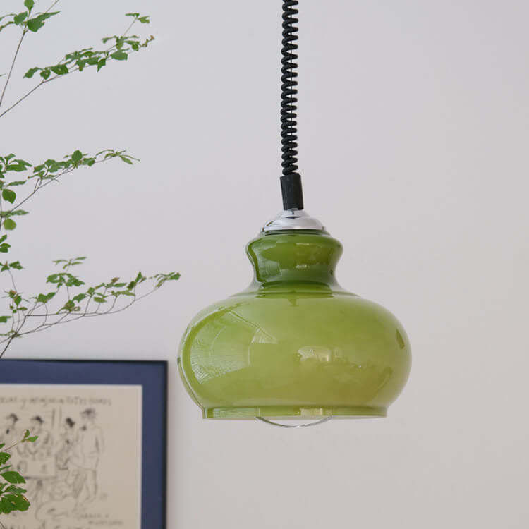 French Vintage Glass Gourd Pendant Light — Green / 110V-120V For US/CA