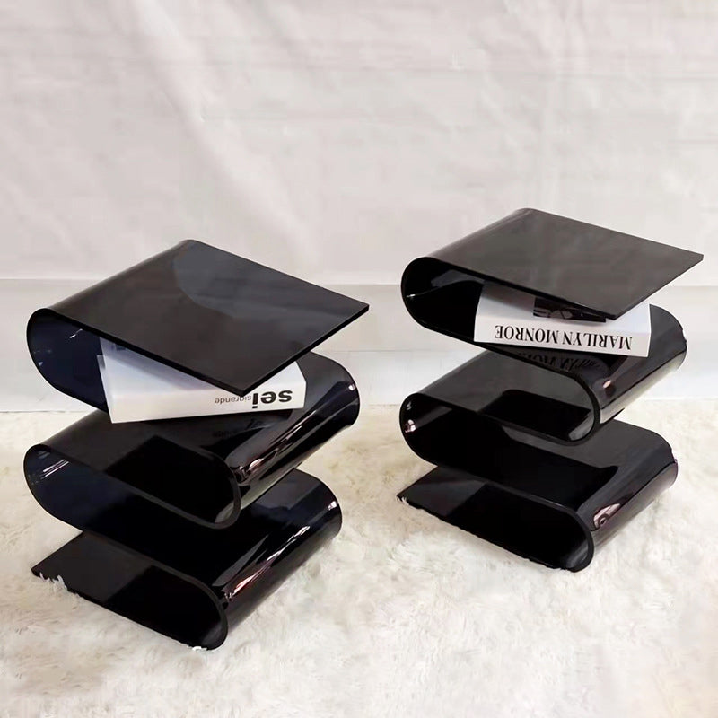 Minimalist Curved Acrylic End Table 5-Tier — Black