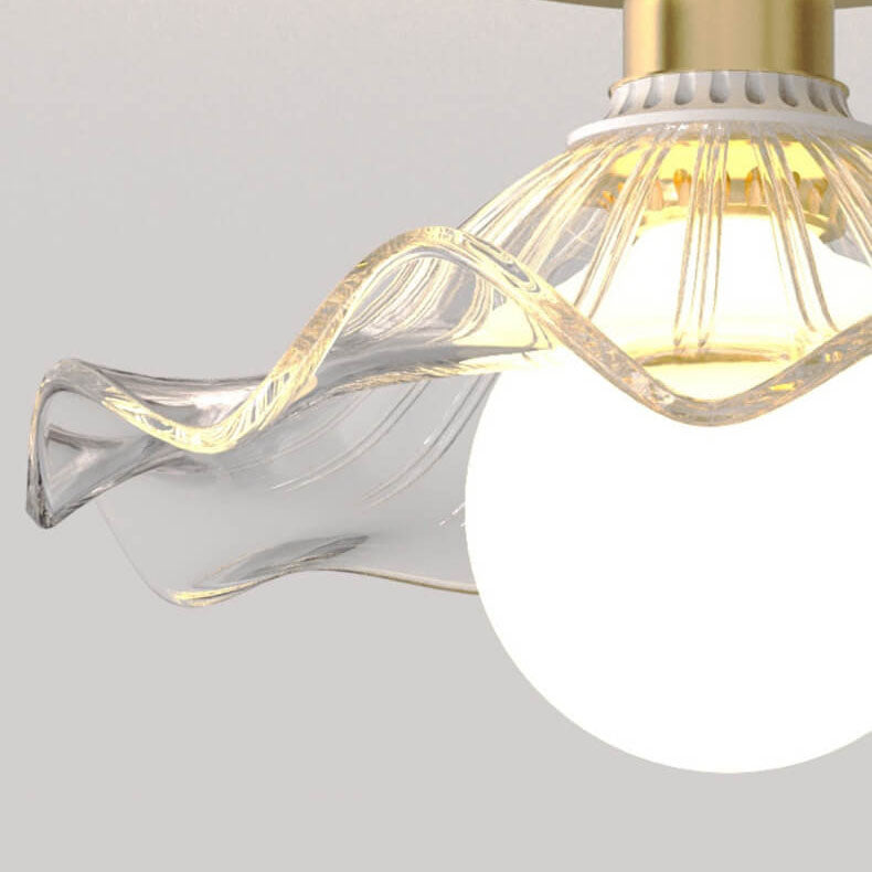 Modern Glass Iron Flower 1-Light Semi-Flush Ceiling Light