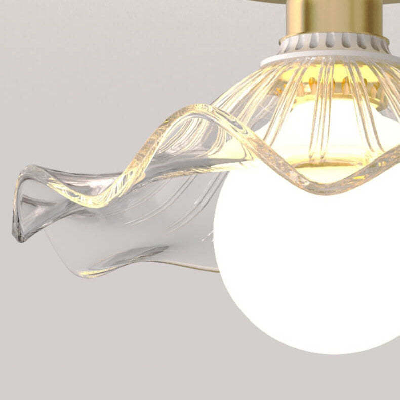 Modern Glass Iron Flower 1-Light Semi-Flush Ceiling Light
