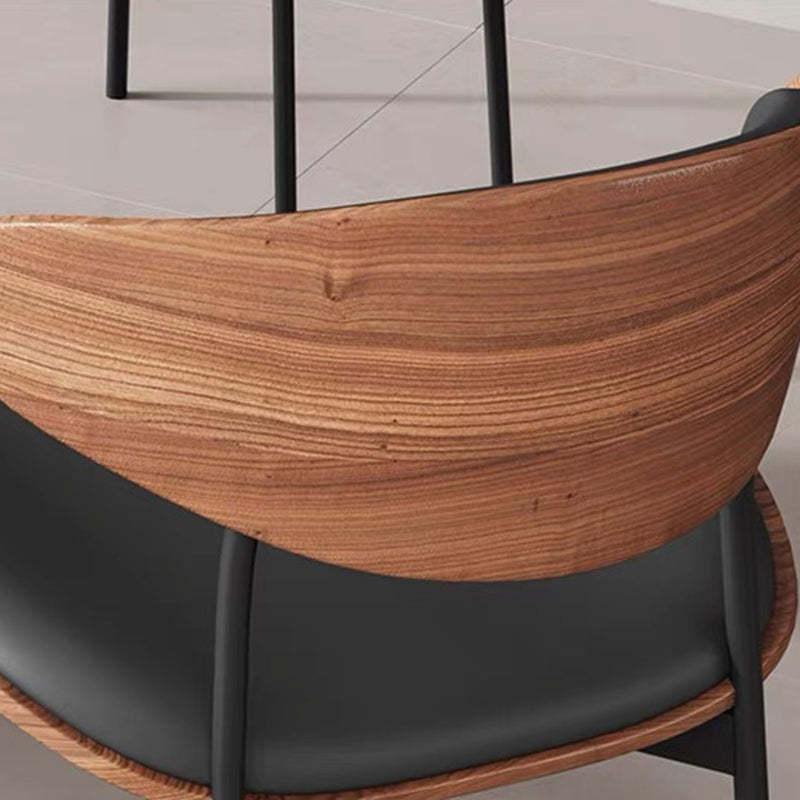 Retro PU Wood Metal Curved Dining Chair