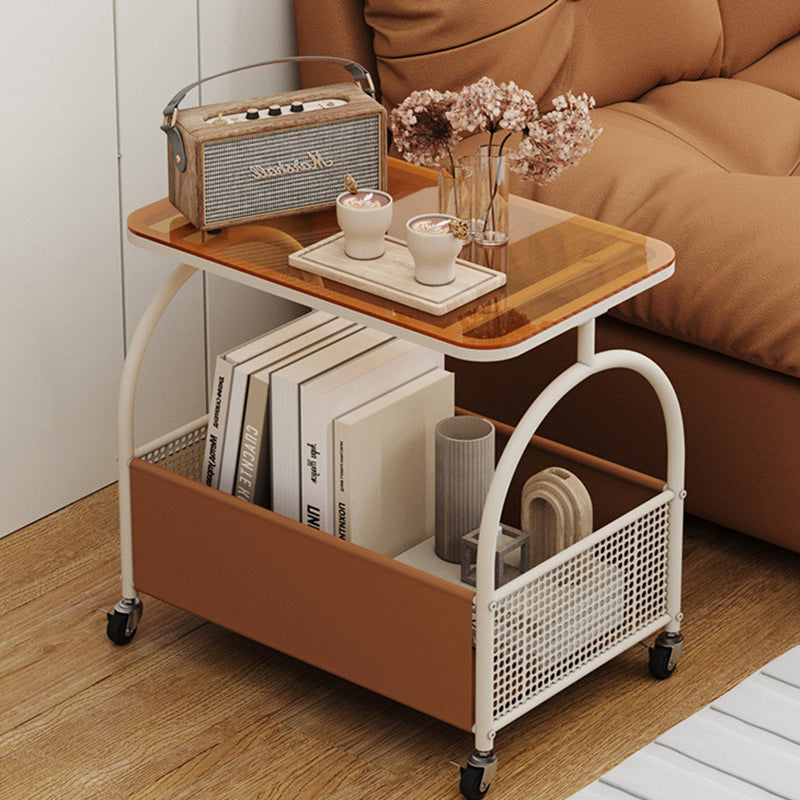 Contemporary Glass Iron Leather End Table