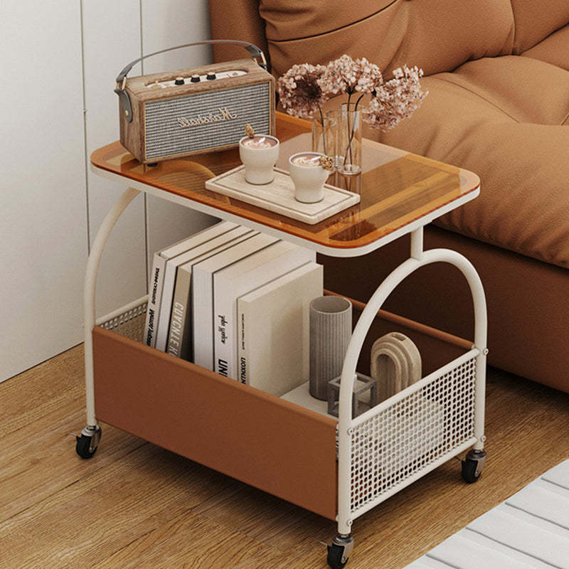 Contemporary Glass Iron Leather End Table