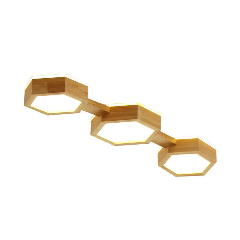 Modern Wooden Hexagonal LED Flush Mount Light