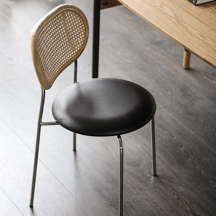 Nordic Leather Wood Rattan Armchair