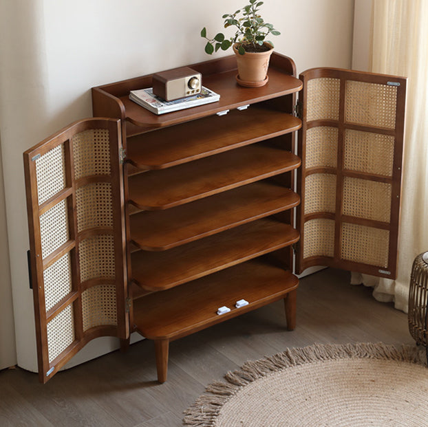 Vintage Rattan Wood 5-Tier Shoe Storage