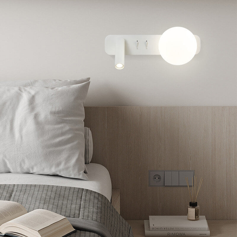 Minimalist Glass Sphere LED Spotlight Reading Sconce — 110V-120V For US/CA / White