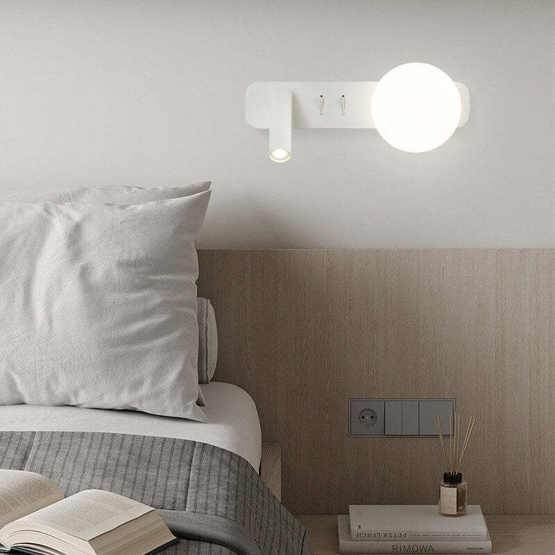 Minimalist Glass Sphere LED Spotlight Reading Sconce — 110V-120V For US/CA / White