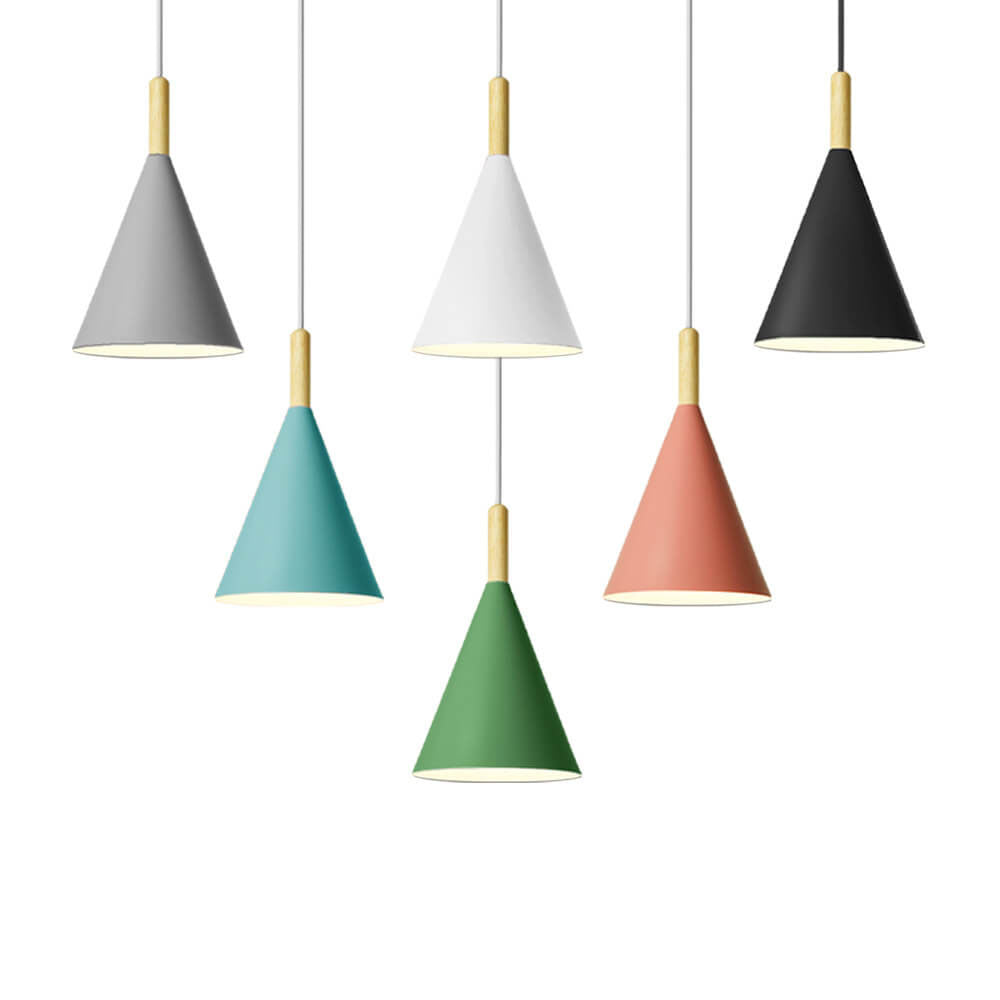 Creative macaron cone pendant lighting in wood — Matte Black / 220V-240V (UK/AU
