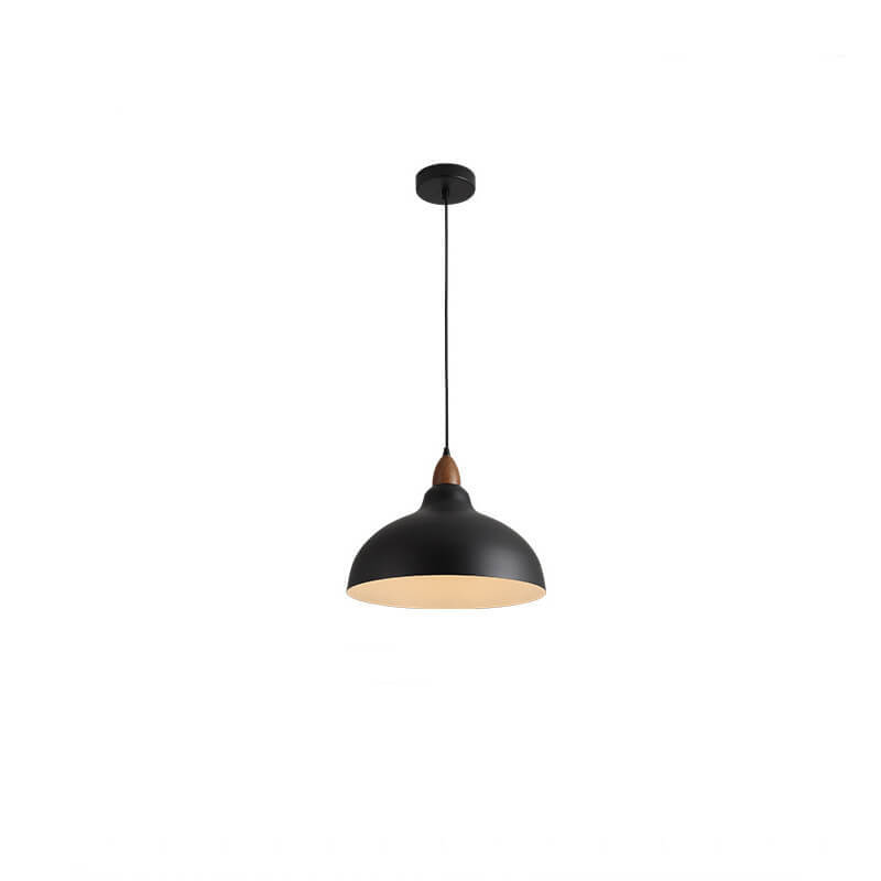 Japanese Iron Dome Wood Top Pendant Light