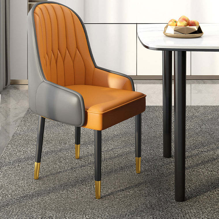 Modern Leather Steel Square Dining Chair — A / Black / Orange & Brown
