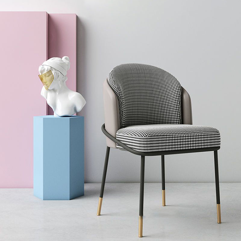 Modern Leather Fabric Curved Dining Chair — Kilobird Check Seat + Gray Backrest