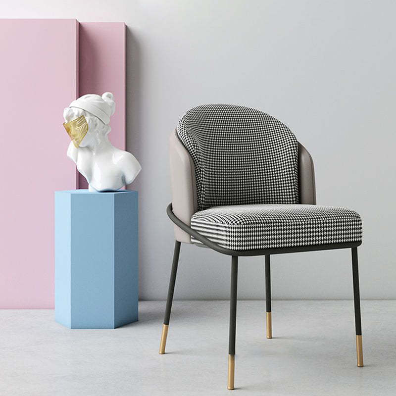 Modern Leather Fabric Curved Dining Chair — Kilobird Check Seat + Gray Backrest