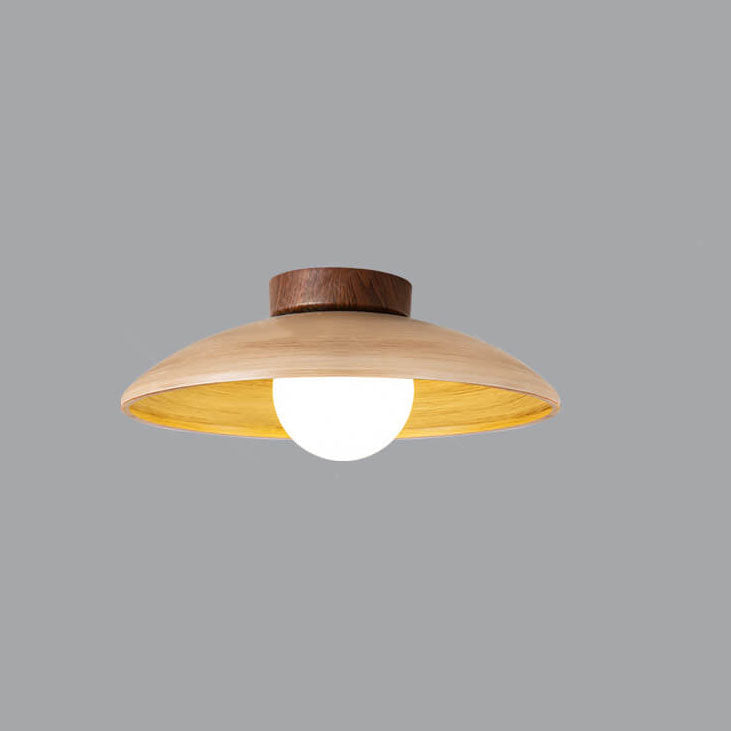 Japanese Wabi-Sabi Woodgrain Flying Saucer Semi-Flush Light