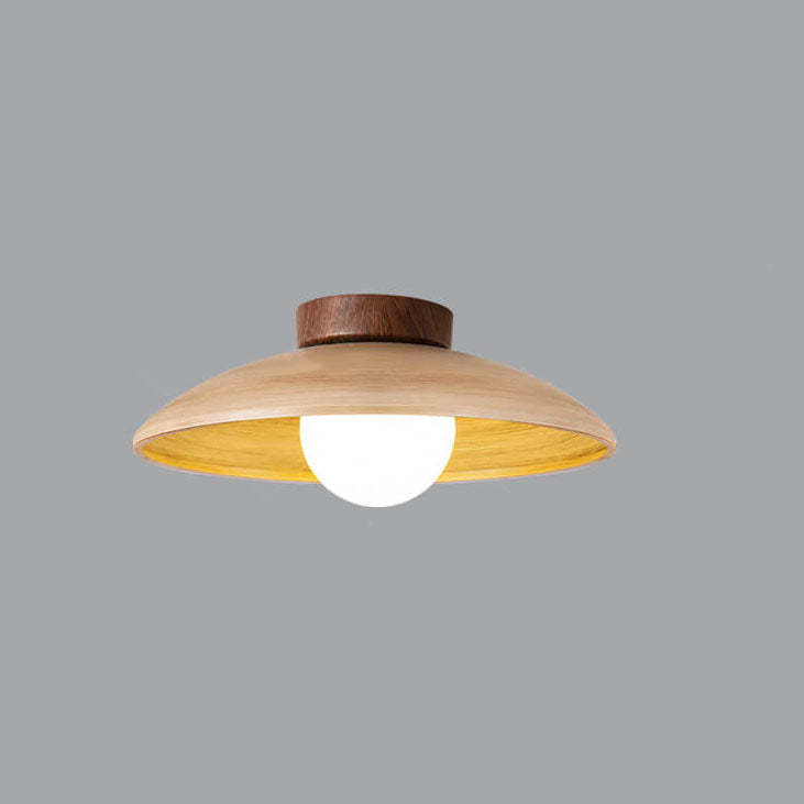 Japanese Wabi-Sabi Woodgrain Flying Saucer Semi-Flush Light