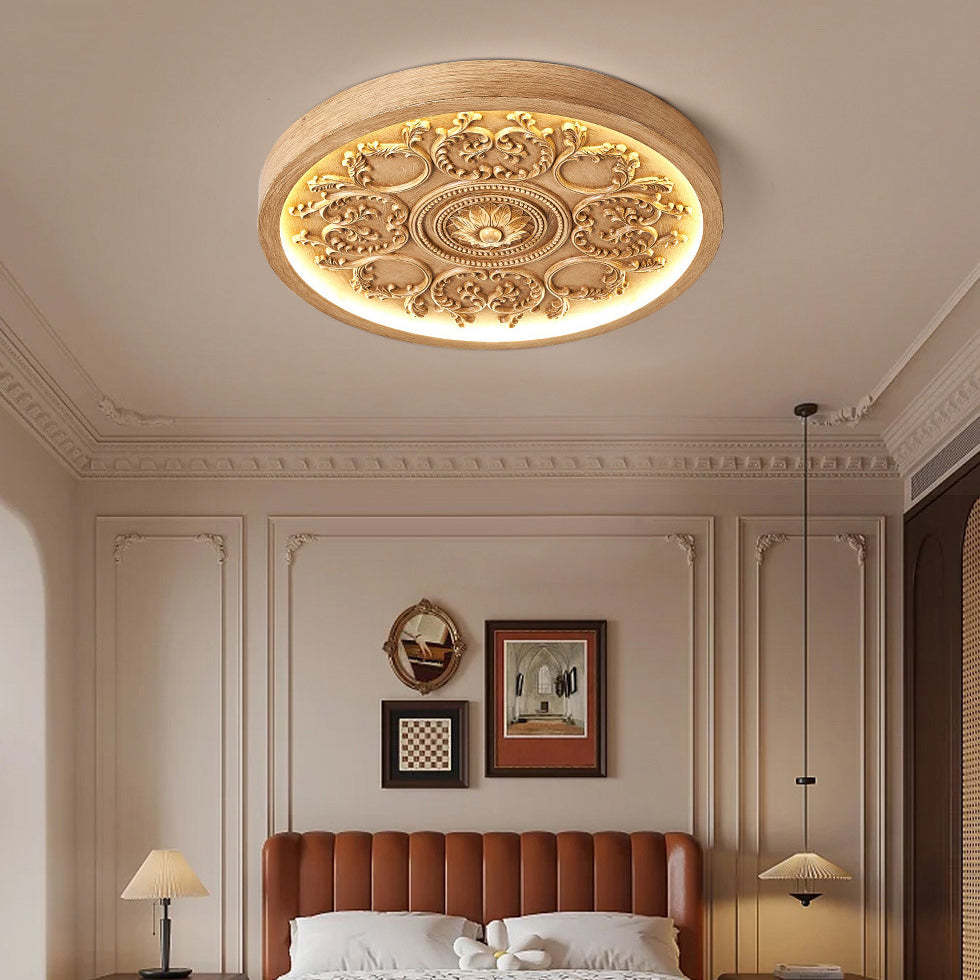 Minimalist Carved Iron Resin Acrylic LED Flush Mount Light
