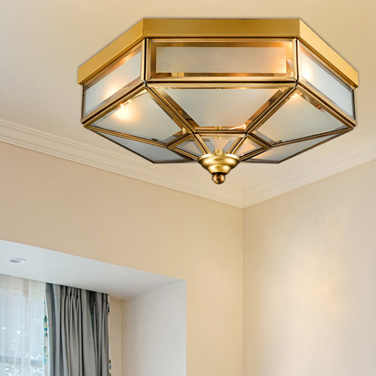Wood glass polygonal flush mount lighting - traditional — 3-Light / 220V-240V (UK/AU)