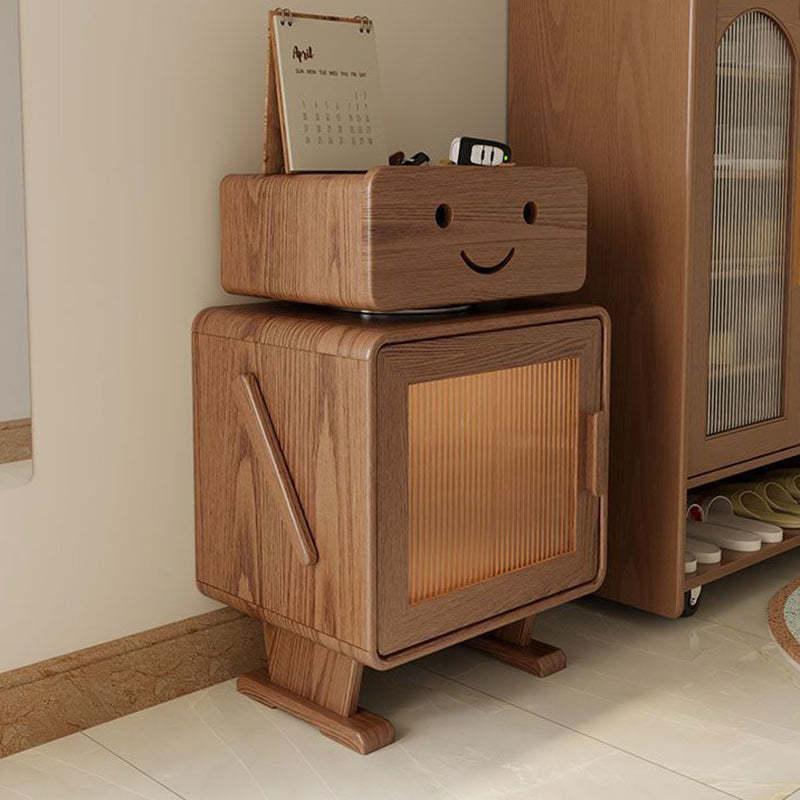 Contemporary Rubberwood Glass Metal Nightstand