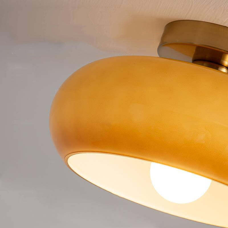 Retro Round Glass Copper Pendant Flush Light