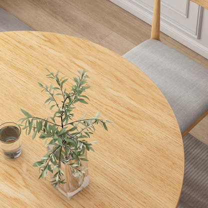 Minimalist Round Faux Slab Wood Dining Table