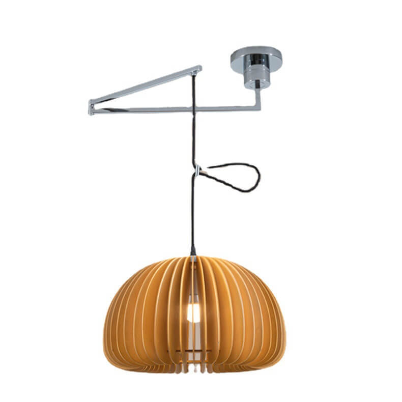 Japanese Minimalist Wooden Pumpkin Swing Arm Pendant Light