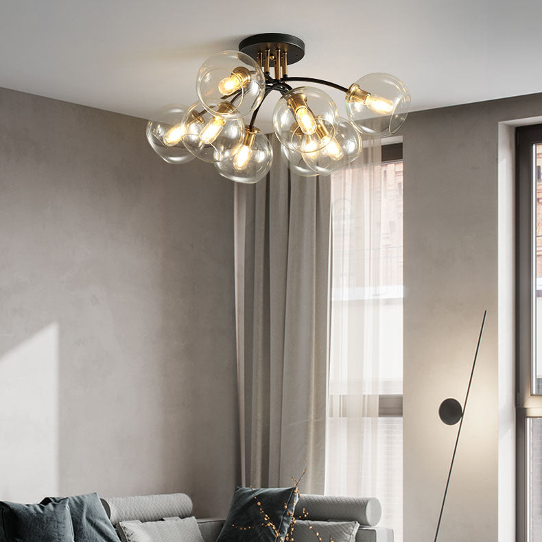 Gray luxury bean round semi-flush mount light — Clear / 4-Light / 220V-240V (UK/AU)