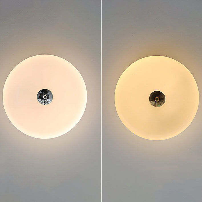 French Minimalist Cream Glass Round LED Flush Mount Light