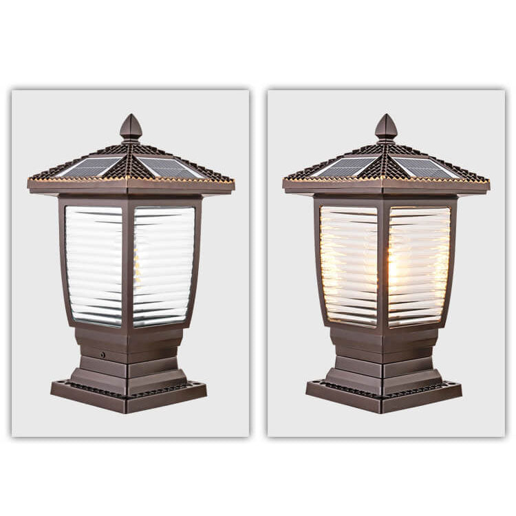 Chinese Solar Coffee Gold Square Column Landscape Light